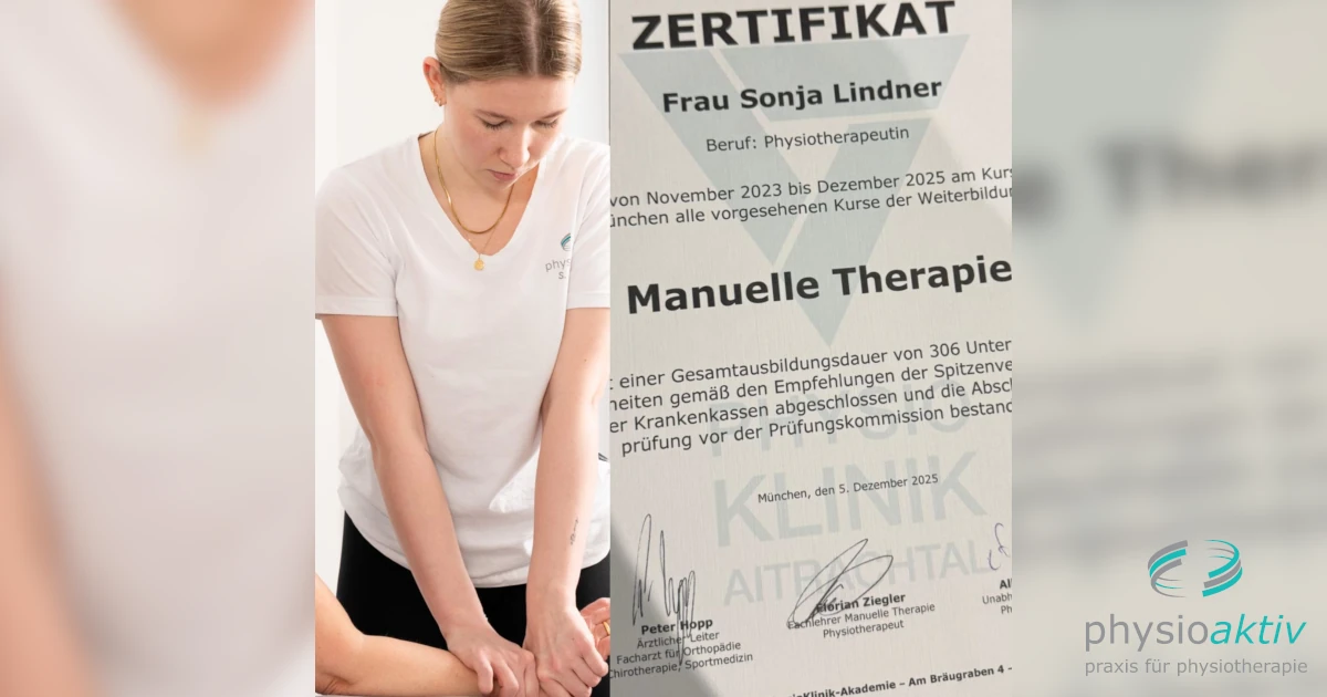 Unsere Sonja hat die zeitintensive Zertifizierung für "Manuelle Therapie" erfolgreich abgeschlossen